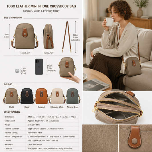 fanlosn khaki leather crossbody phone bag,women,dimensions