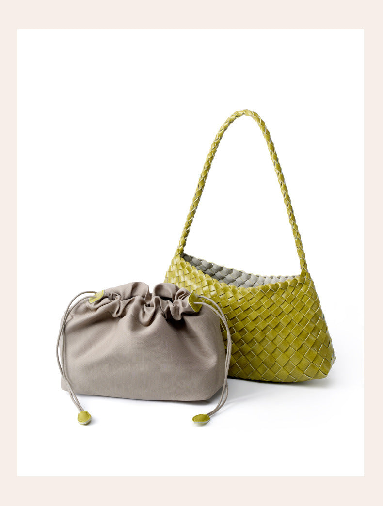 fanlosn lemon yellow pu woven shoulder bag,women,inner