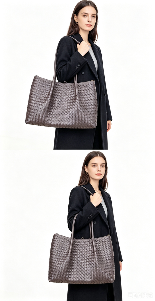 coffee big size leather tote handbag,women,model display