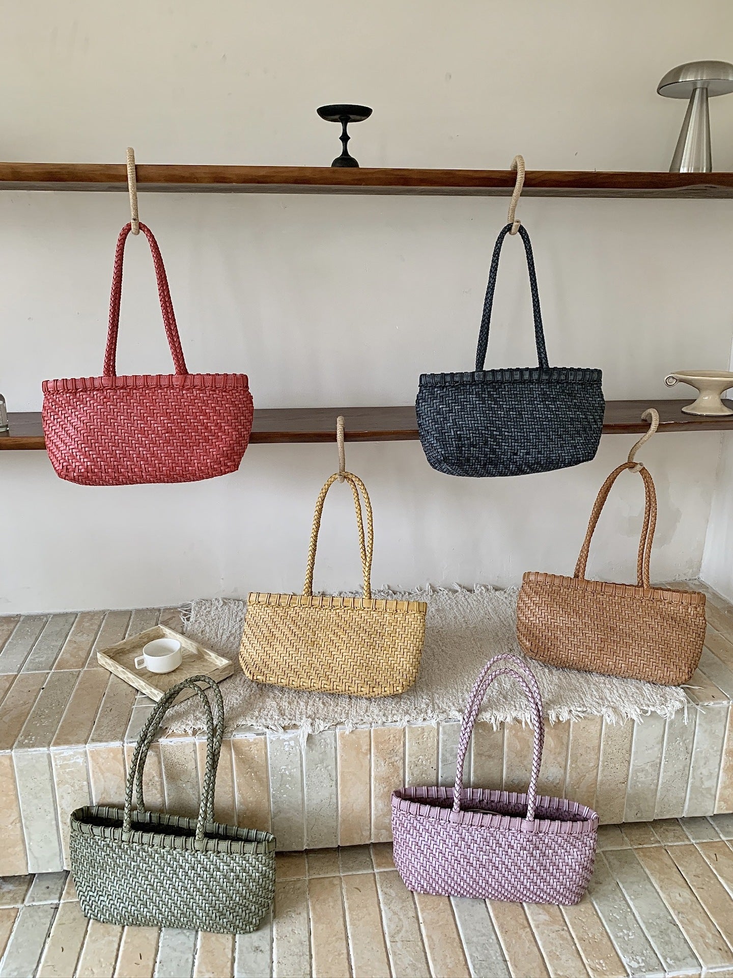 fanlosn  woven leather basket bag,women,color display
