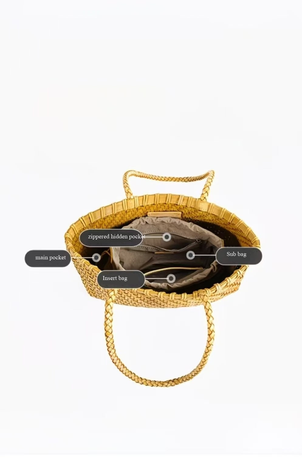 fanlosn goose yellow woven leather basket bag,women,detail