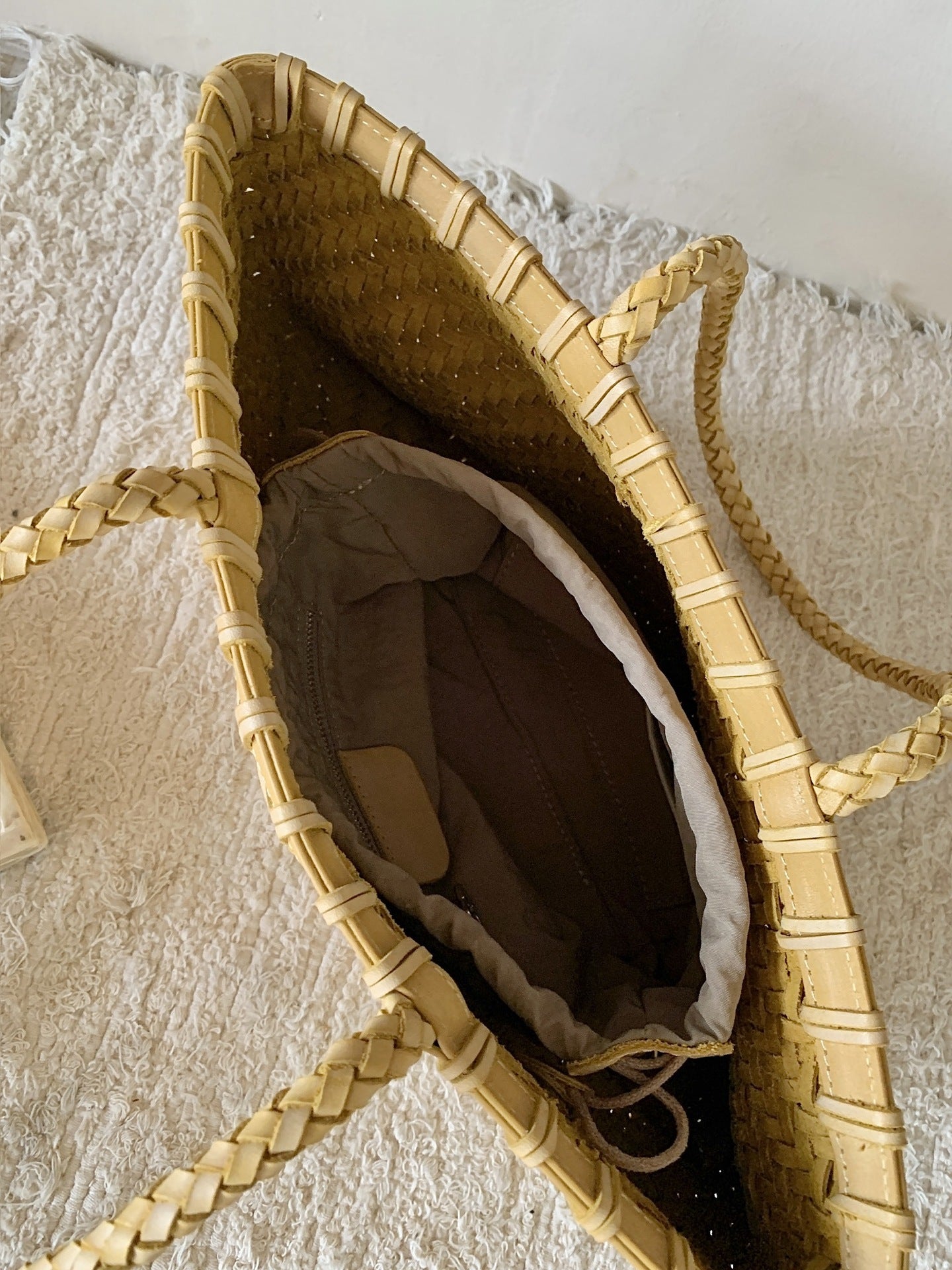 fanlosn goose yellow woven leather basket bag,women,inner 02