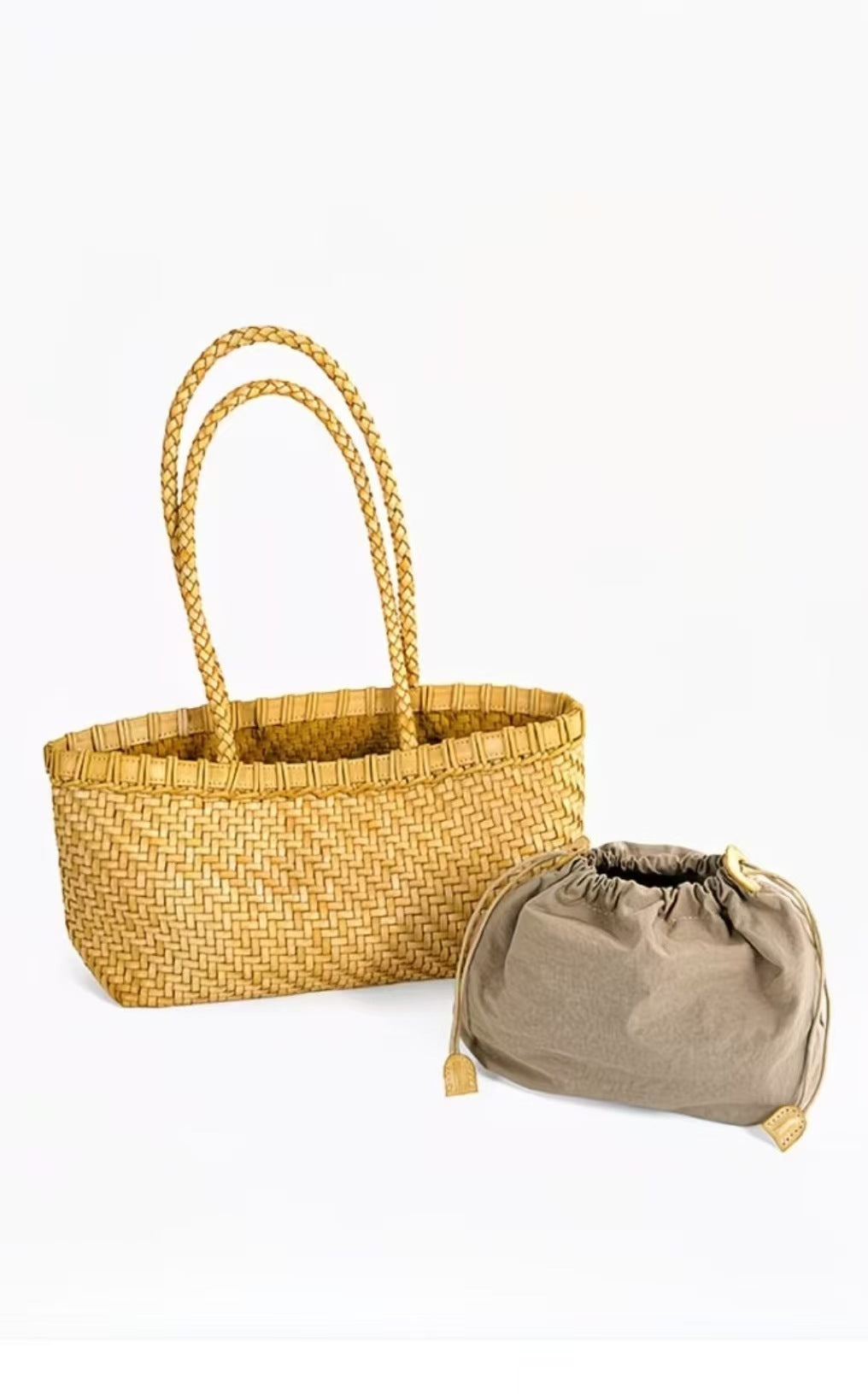 fanlosn goose yellow woven leather basket bag,women,inner