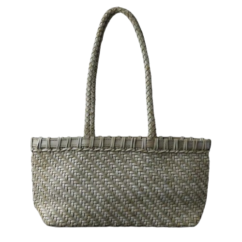 fanlosn charcoal gray woven leather basket bag,women,front