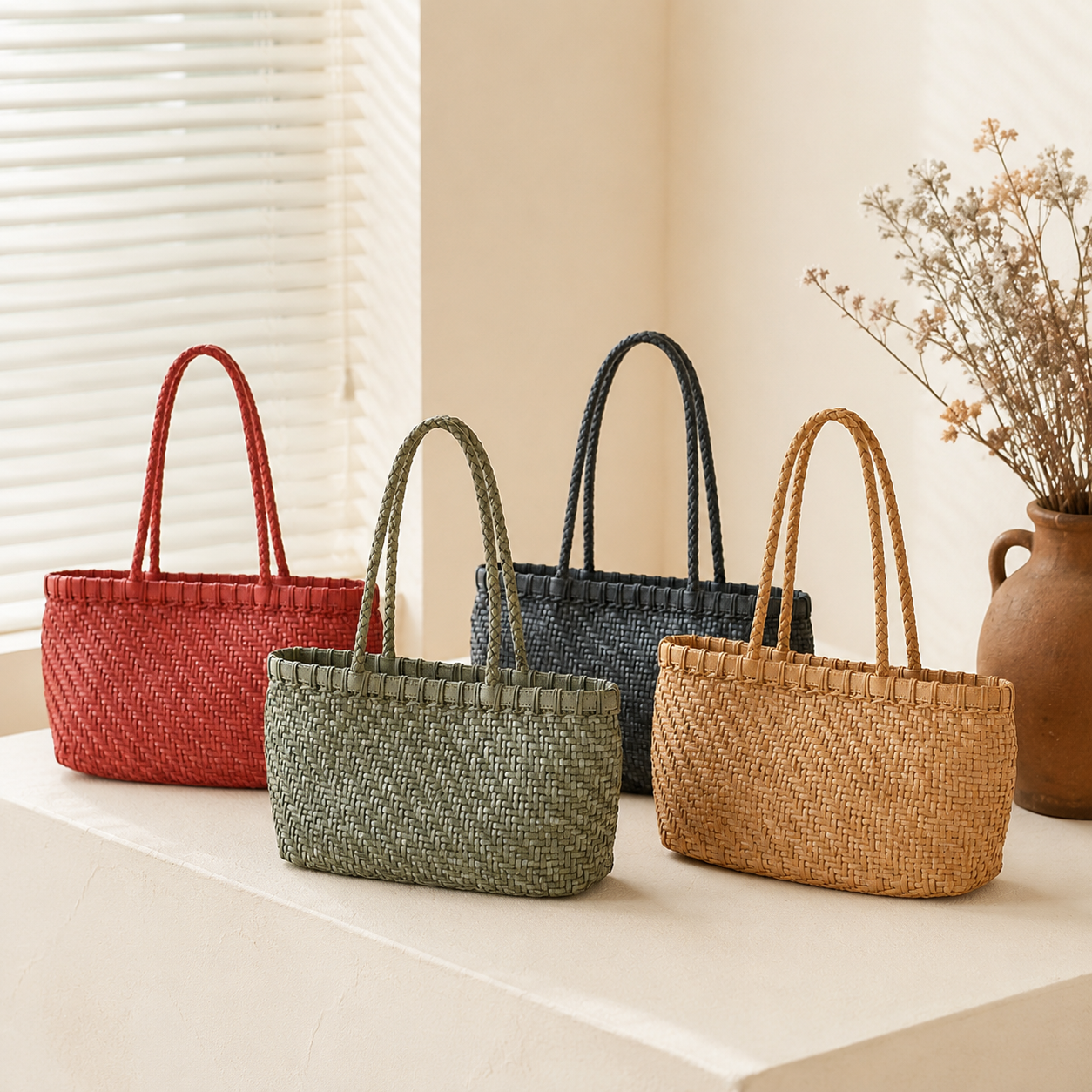 fanlosn primary color woven leather basket bag,women,color display