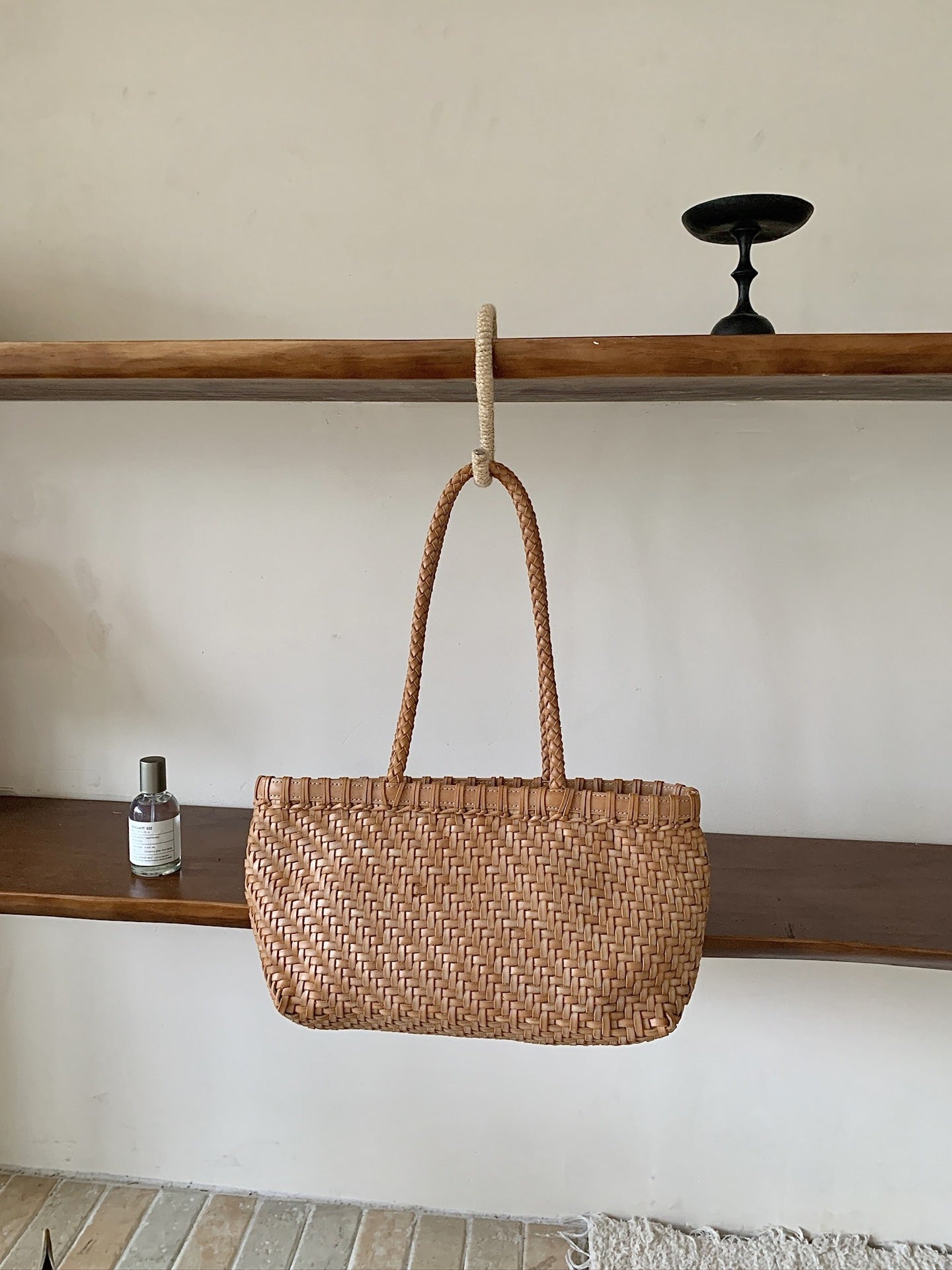 fanlosn primary color woven leather basket bag,women,front