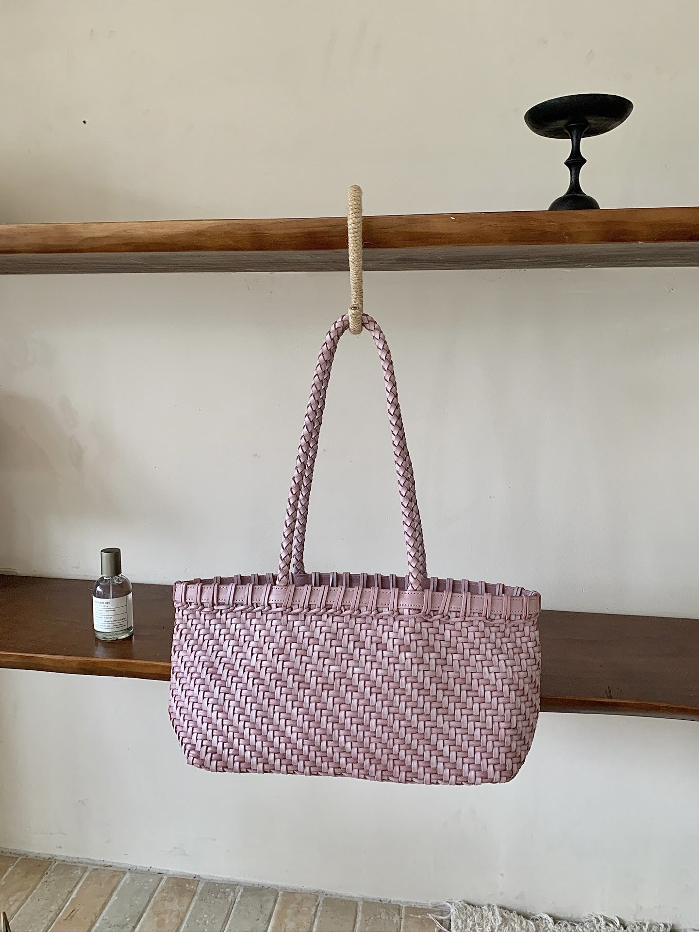 fanlosn purple woven leather basket bag,women,front