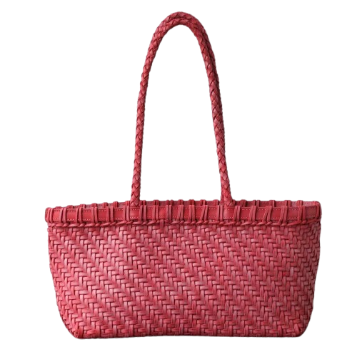 fanlosn red woven leather basket bag,women,front