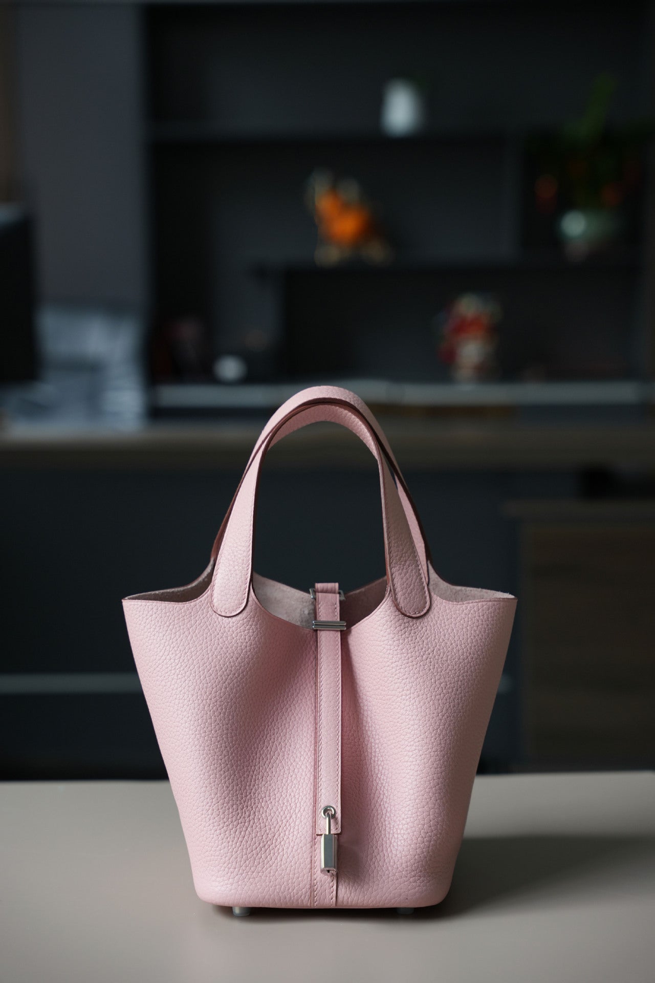 dreamy pink and purple with Silver Clasp fanlosn leather bucket bag,women,front