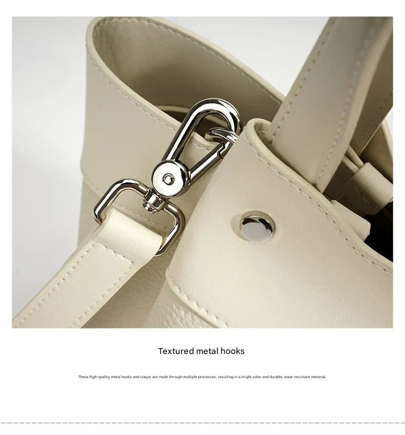 white fanlosn leather bucket handbags,women,detail