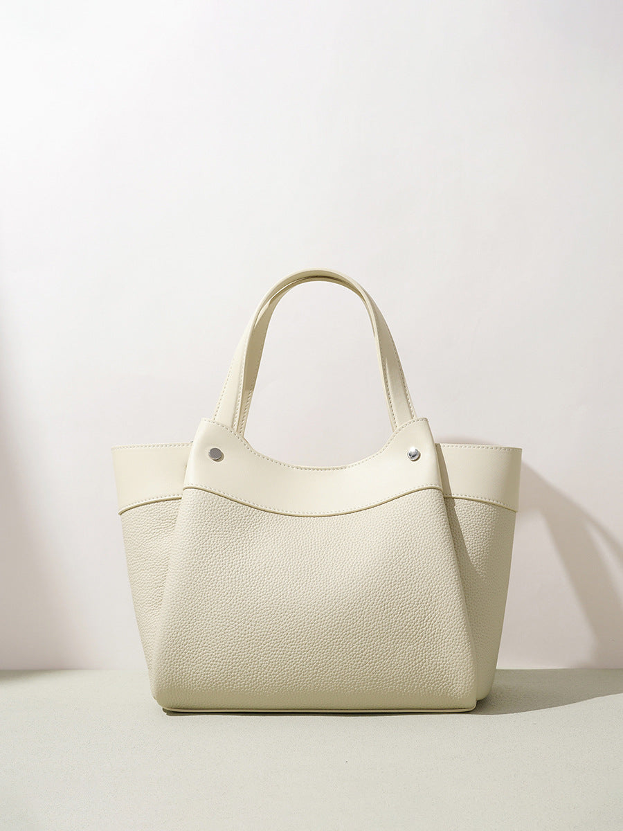 white fanlosn leather bucket handbags,women,front 