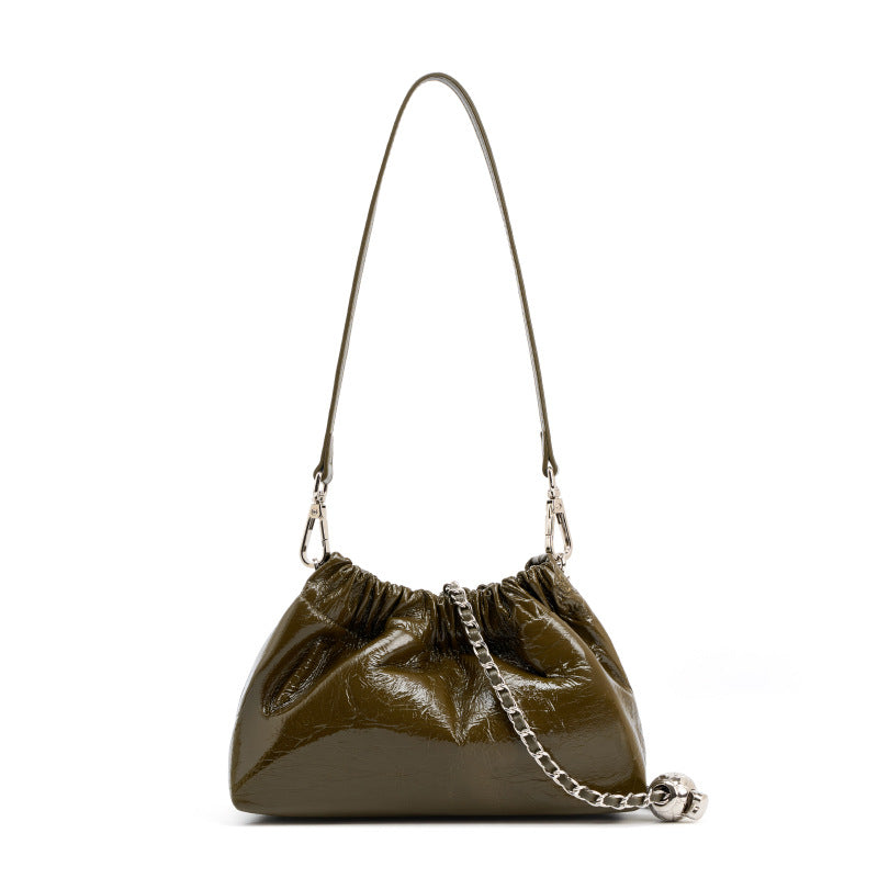 army green fanlosn oil wax leather cloud bag women,custom,front