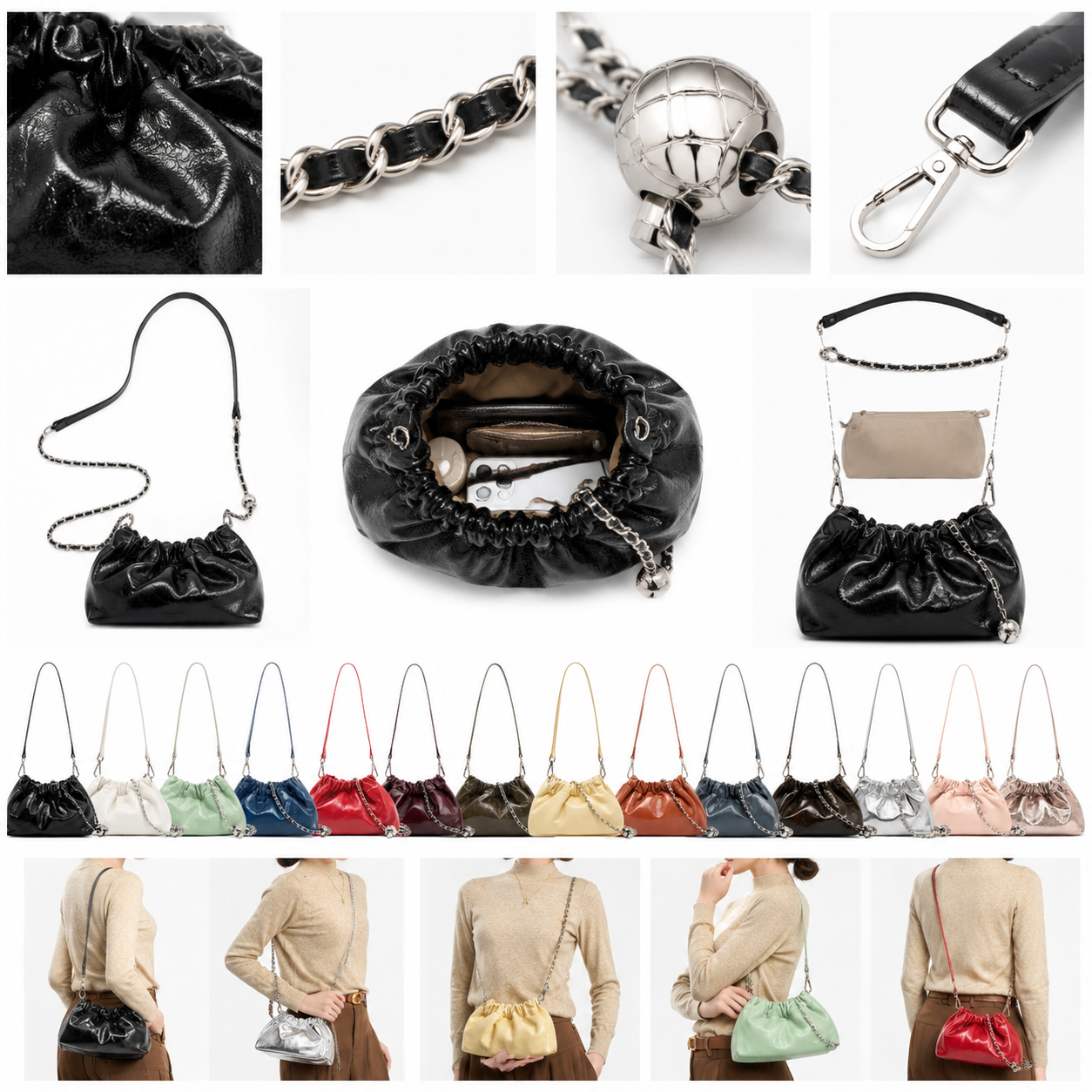 black fanlosn oil wax leather cloud bag women,detail 02