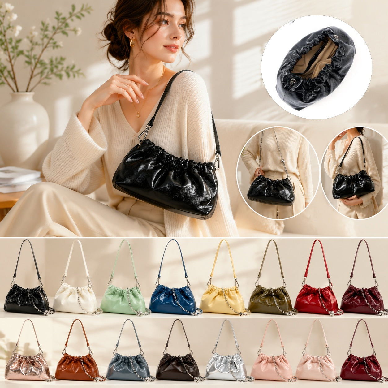black fanlosn oil wax leather cloud bag women,lifestyle