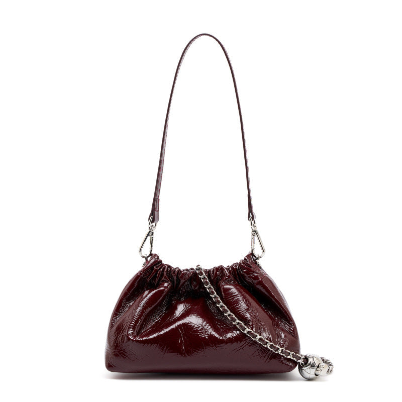 burgundy fanlosn oil wax leather cloud bag women,custom,front