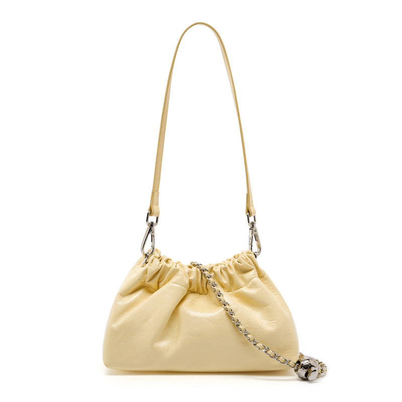 cheese color fanlosn oil wax leather cloud bag women,custom,front