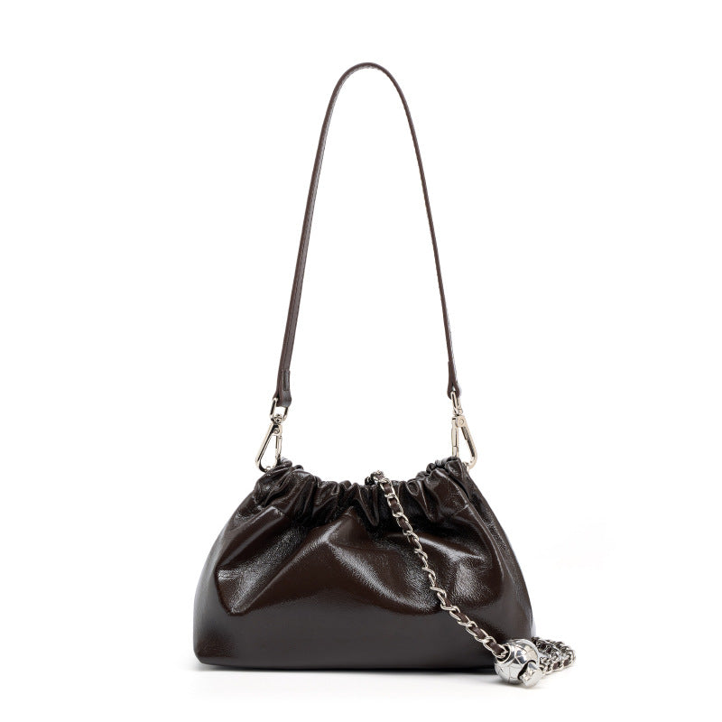 deep coffee fanlosn oil wax leather cloud bag women,custom,front