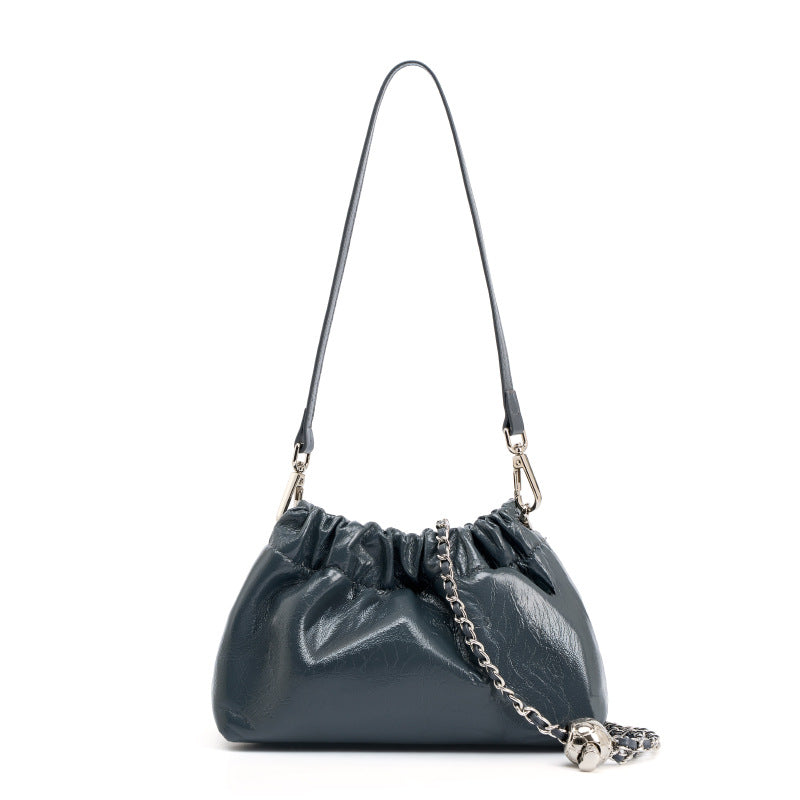 gray fanlosn oil wax leather cloud bag women,custom,front