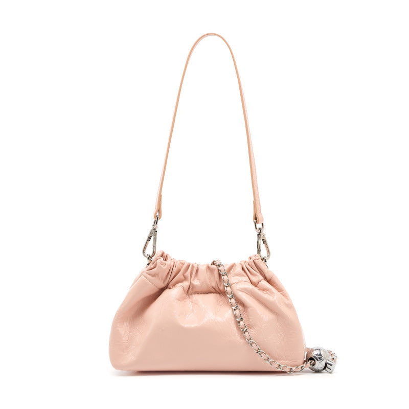 light pink fanlosn oil wax leather cloud bag women,custom,front