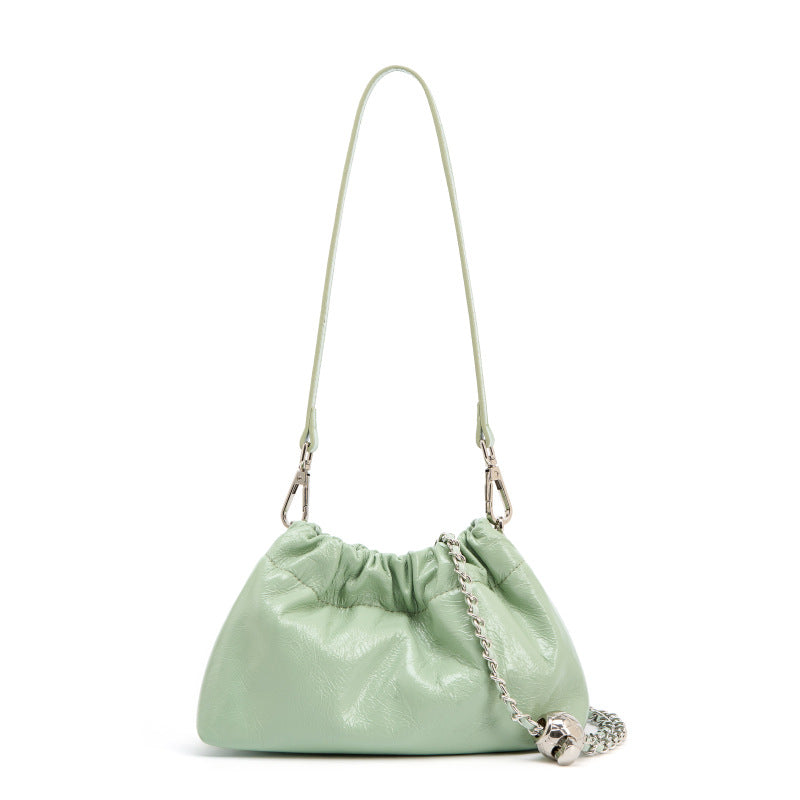 mint green fanlosn oil wax leather cloud bag women,custom,front 02