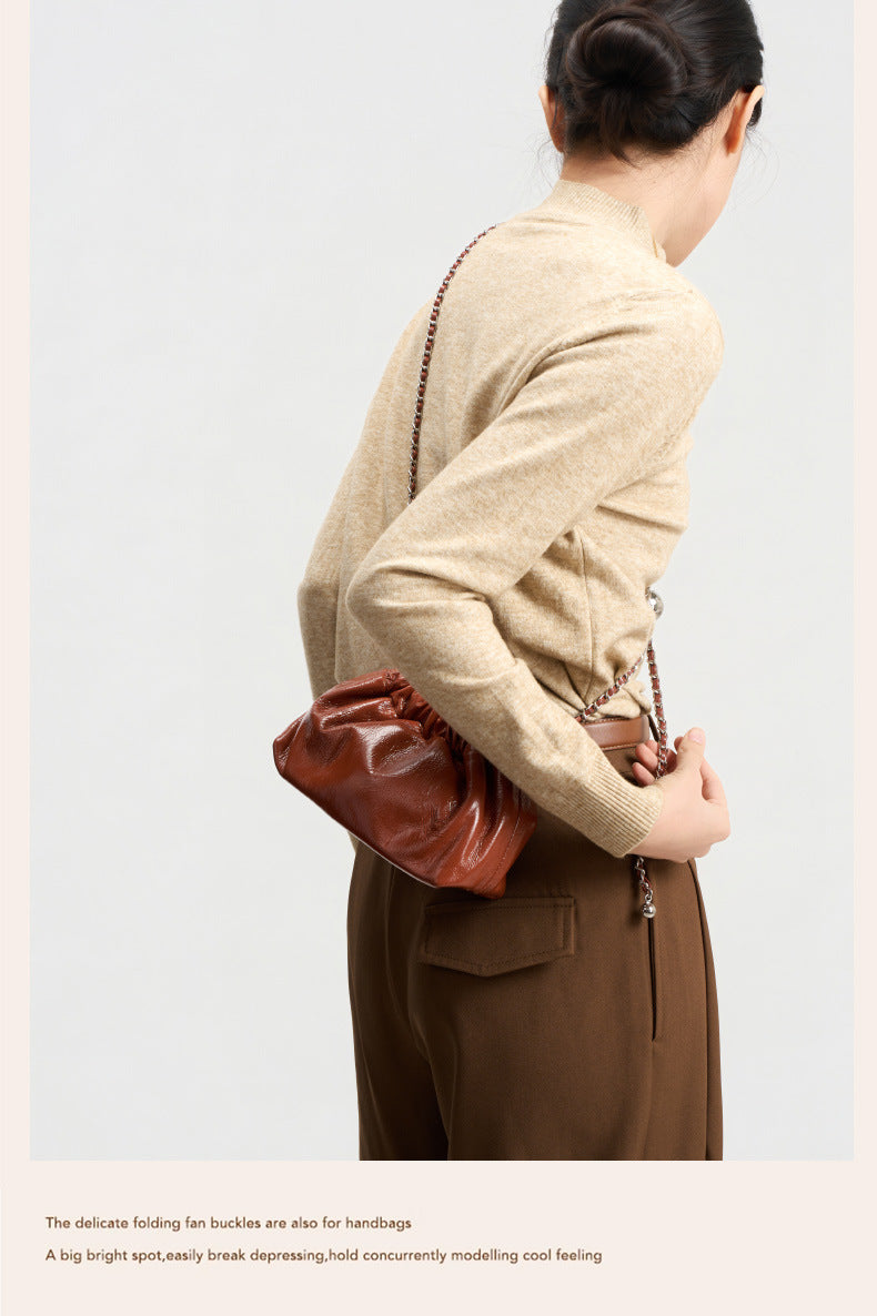 pumpkin color fanlosn oil wax leather cloud bag women,custom,model display 02