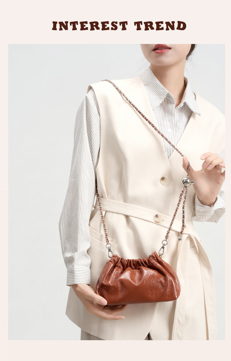 pumpkin color fanlosn oil wax leather cloud bag women,custom,model display