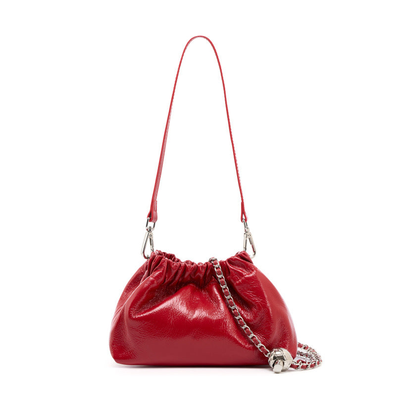 red fanlosn oil wax leather cloud bag women,custom,front