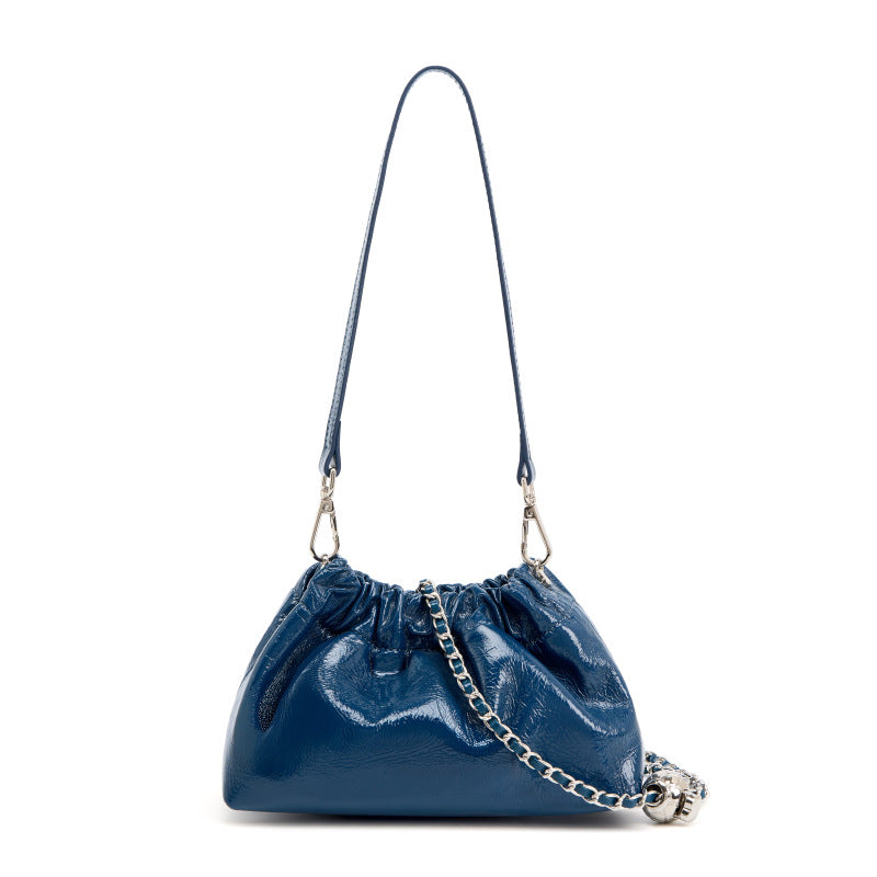 retro blue fanlosn oil wax leather cloud bag women,custom,front