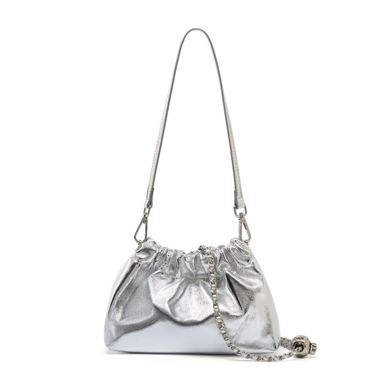 silver fanlosn oil wax leather cloud bag women,custom,front