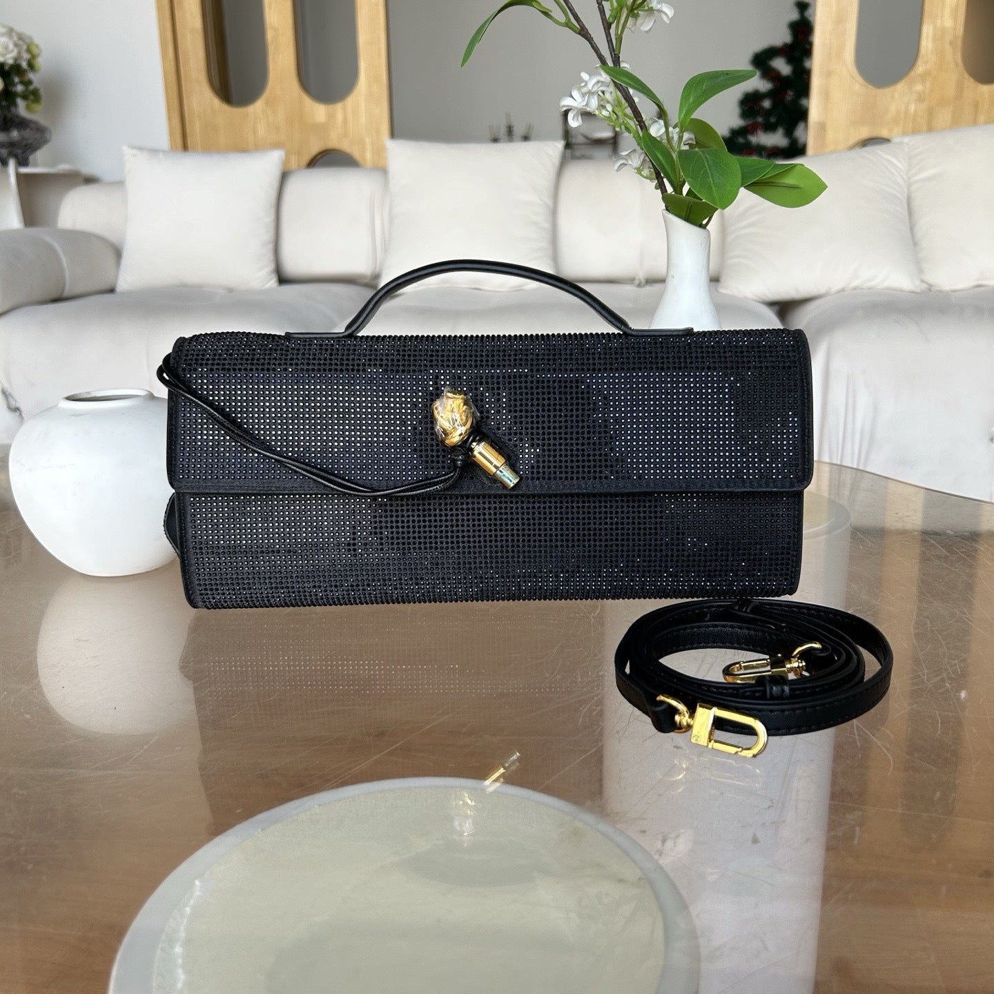 black fanlosn rhinestone clutch evening bag,women,front 02