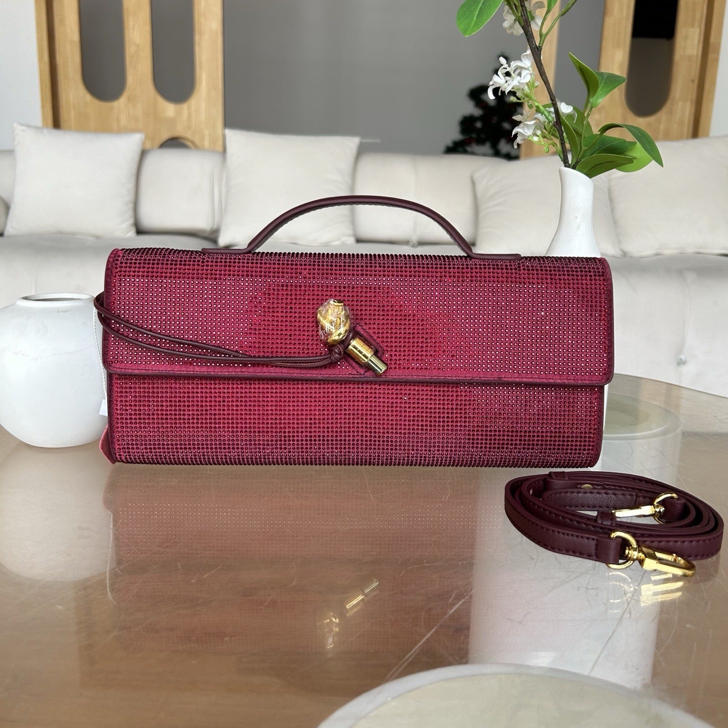 burgundy fanlosn rhinestone clutch evening bag,women,front