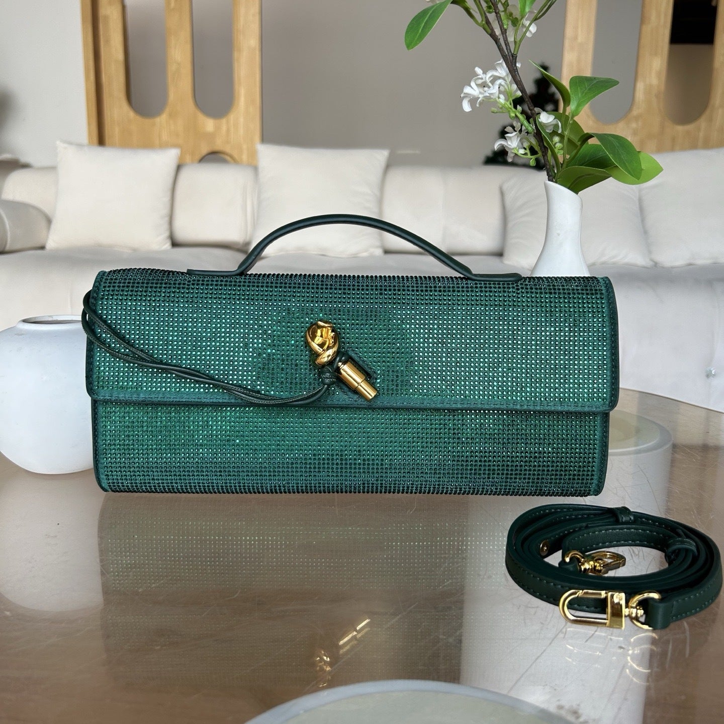 emerald fanlosn rhinestone clutch evening bag,women,front