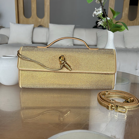 gold fanlosn rhinestone clutch evening bag,women,front