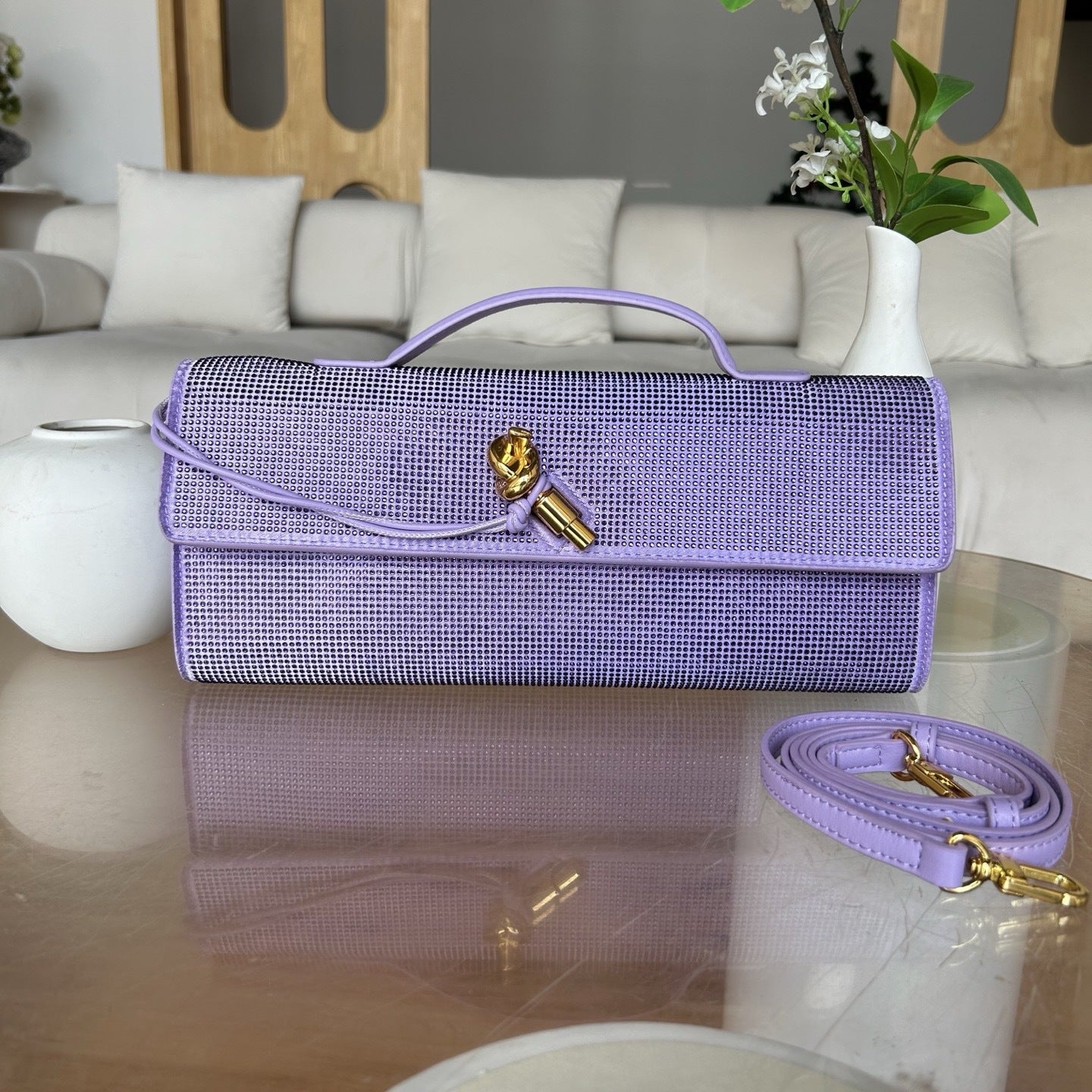 purple fanlosn rhinestone clutch evening bag,women,front