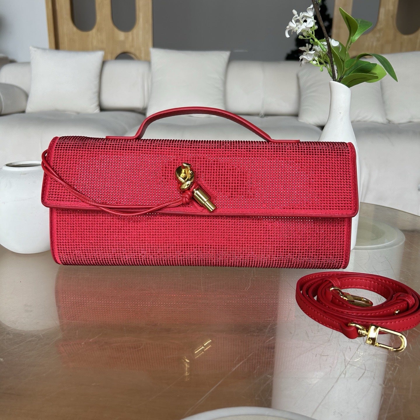red fanlosn rhinestone clutch evening bag,women,front