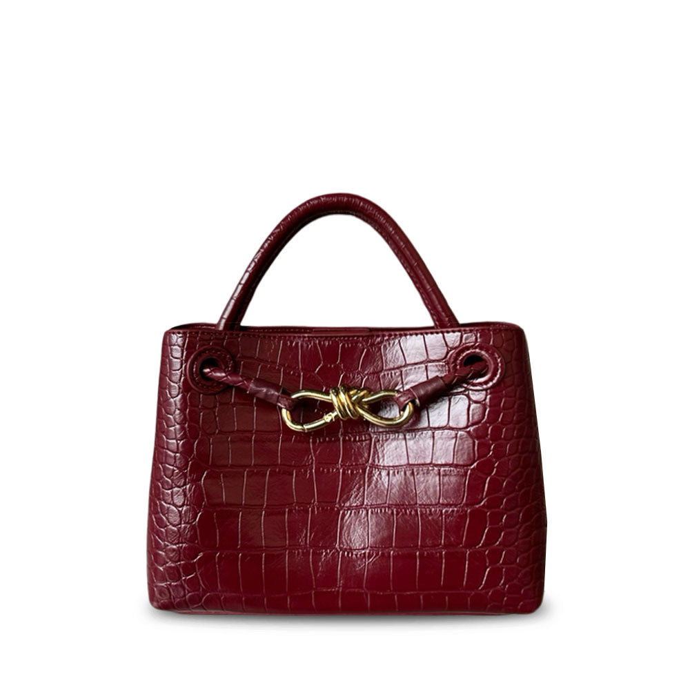 burgundy leather crocodile handbag,women,front
