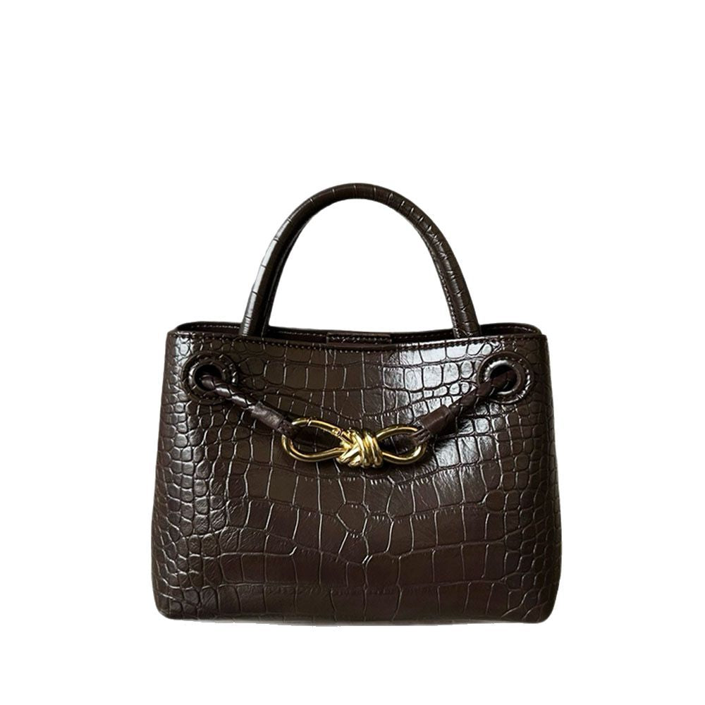coffee leather crocodile handbag,women,front