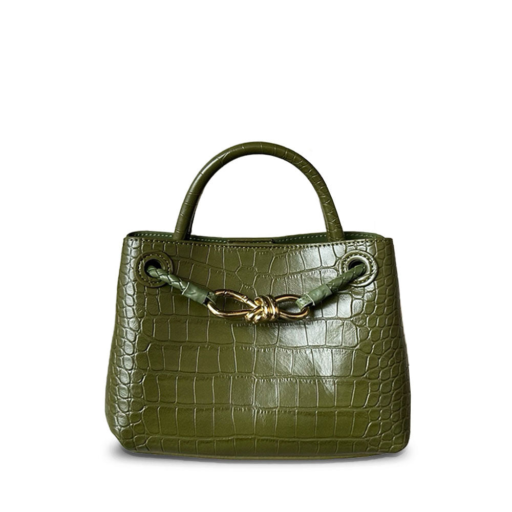 green leather crocodile handbag,women,front