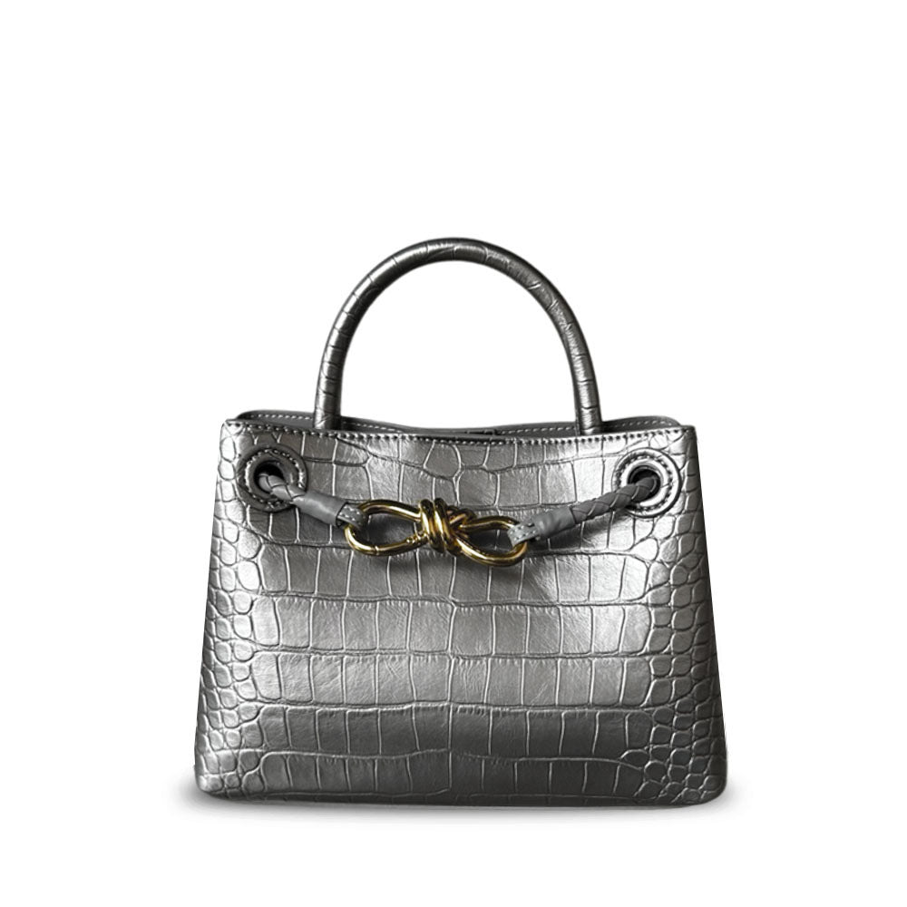silver leather crocodile handbag,women,front