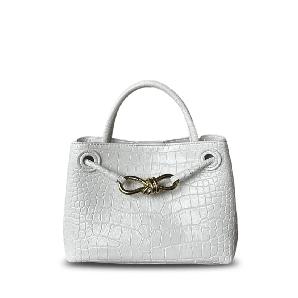 white leather crocodile handbag,women,front