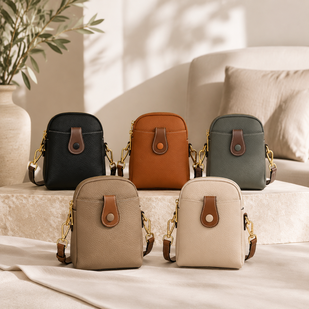 fanlosn khaki leather crossbody phone bag,women,color display 02