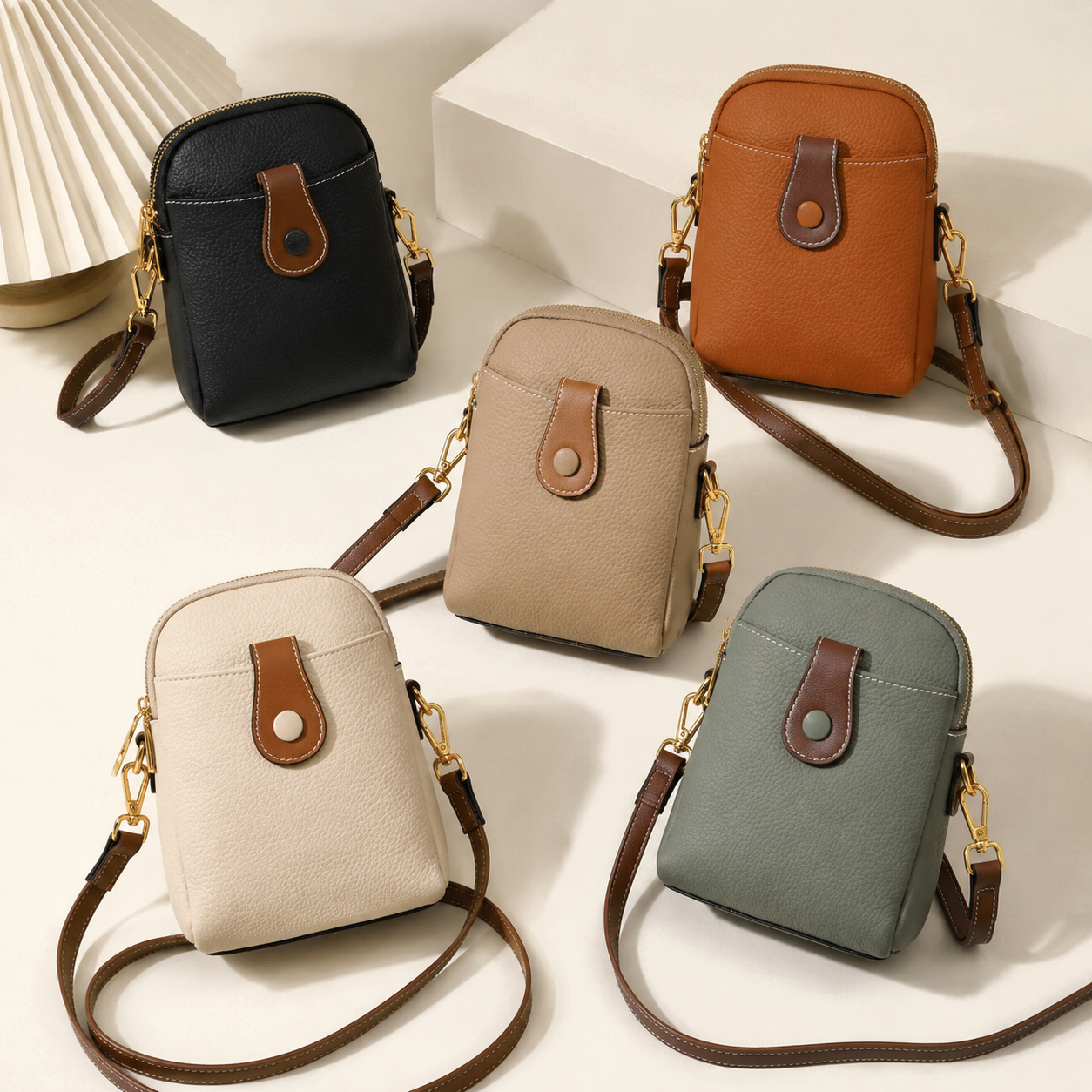 fanlosn khaki leather crossbody phone bag,women,color display 03