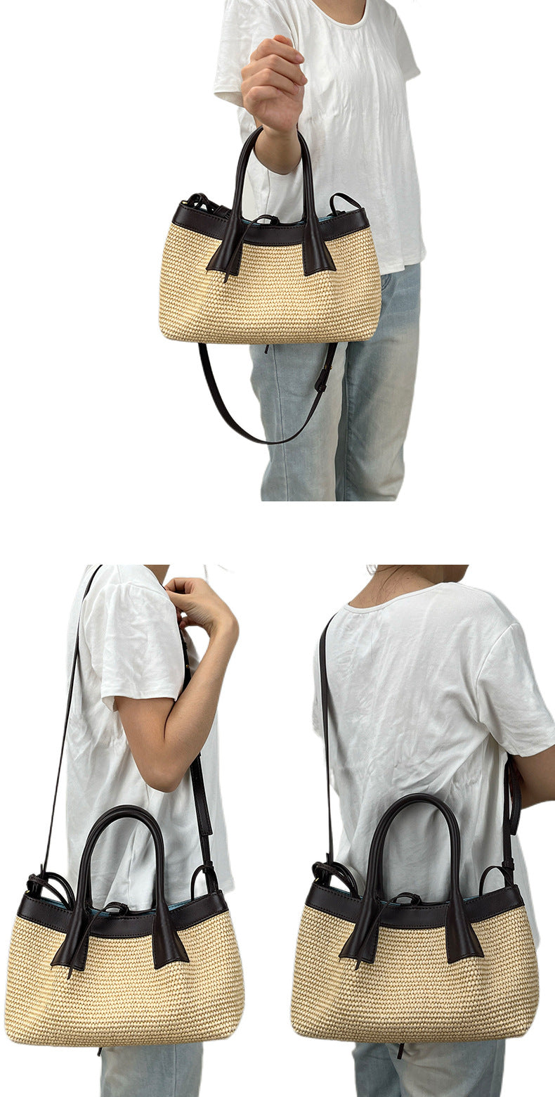 black raffia crossbody purses,women,model display