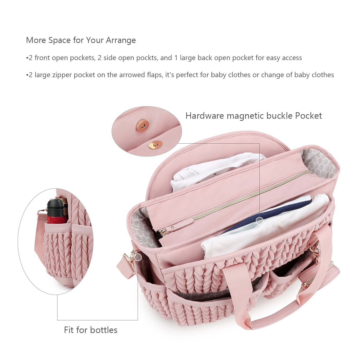 pink polyester diaper handbag bag,women,detail