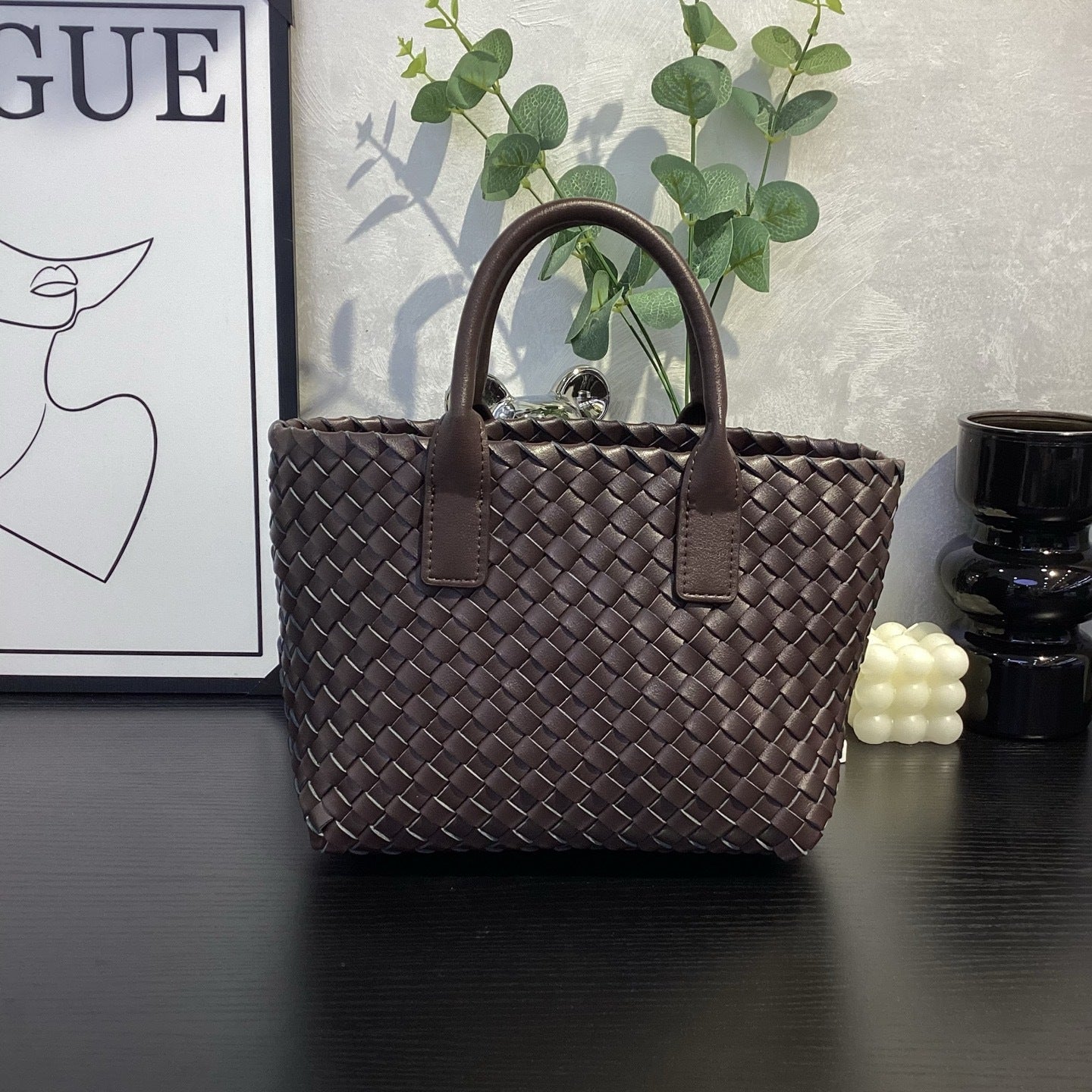 coffee fanlosn woven leather handbag,women,front 02