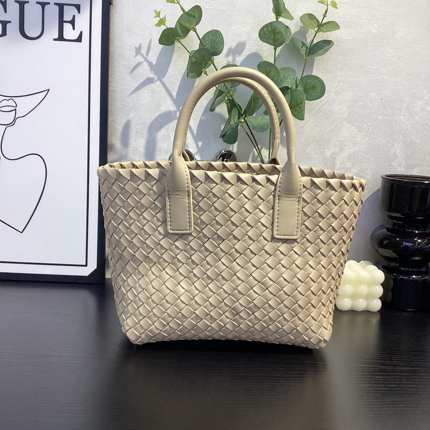 light brown fanlosn woven leather handbag,women,front