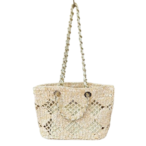 beige raffia hollow handbags,women,front