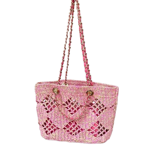 pink raffia hollow handbags,women,front