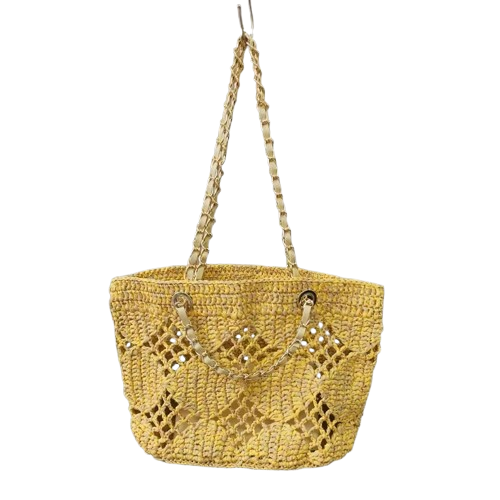 yellow raffia hollow handbags,women,front