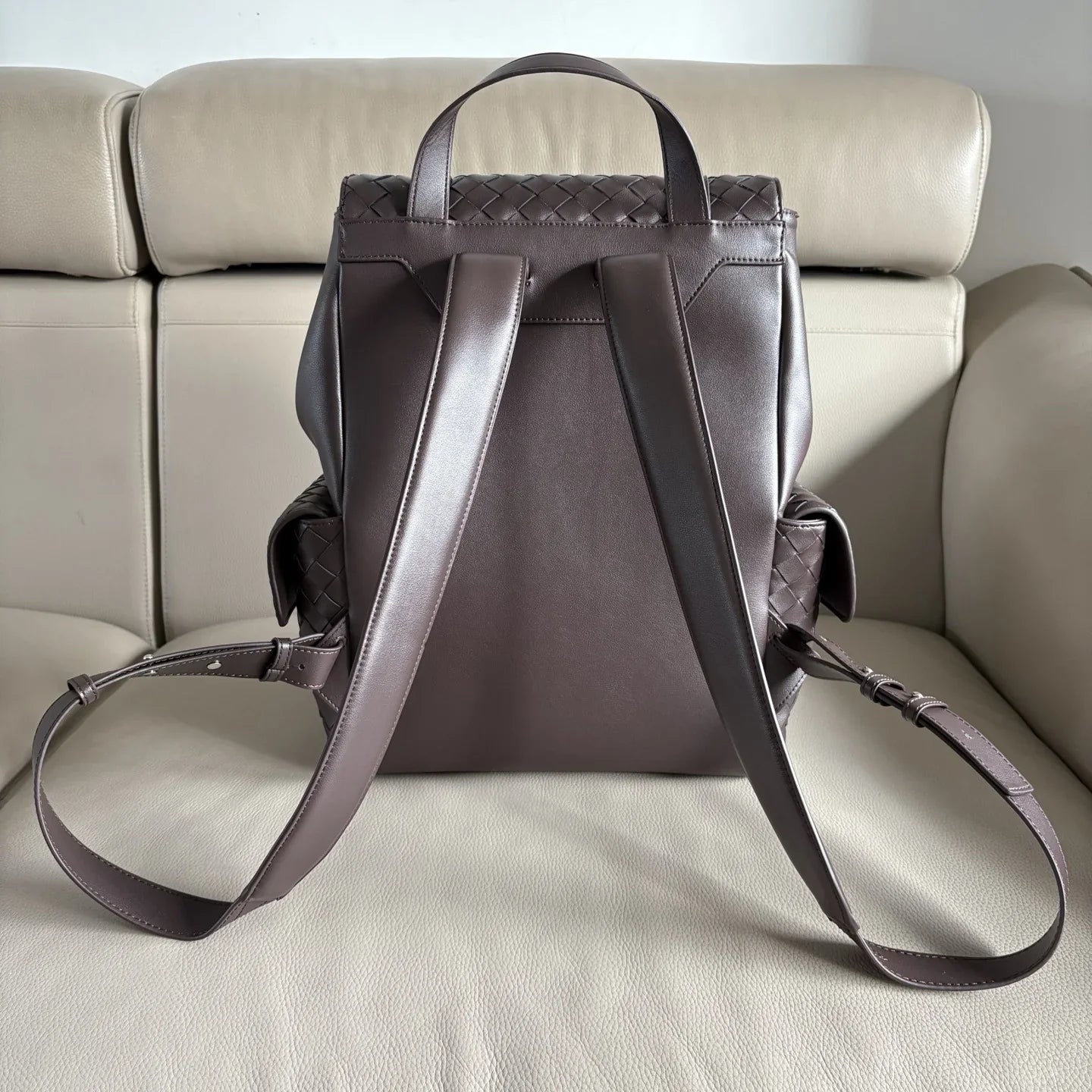 coffee leather business school backpack,unisex,back